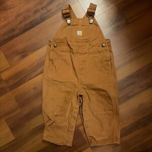 Carhartt Baby Kids Brown Canvas Bib Overalls 18M OX8609B Snap Legs